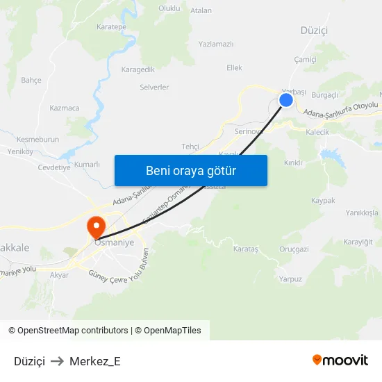 Düziçi to Merkez_E map