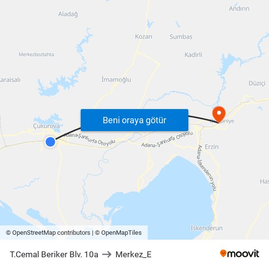 T.Cemal Beriker Blv. 10a to Merkez_E map