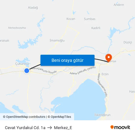 Cevat Yurdakul Cd. 1a to Merkez_E map