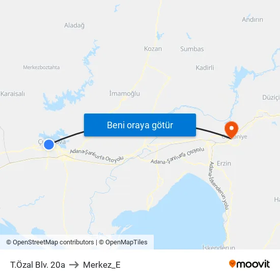 T.Özal Blv. 20a to Merkez_E map