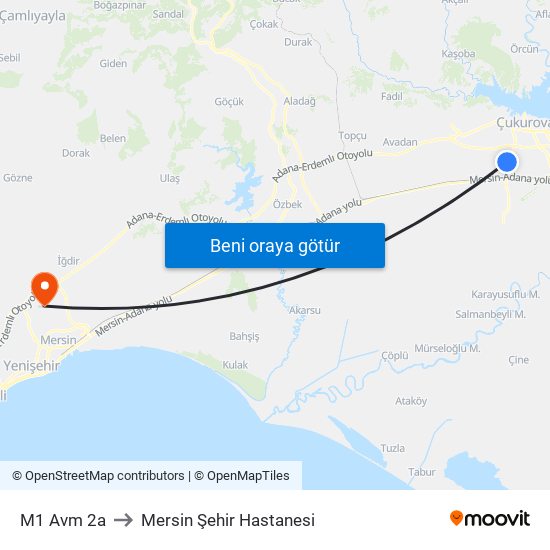 M1 Avm 2a to Mersin Şehir Hastanesi map