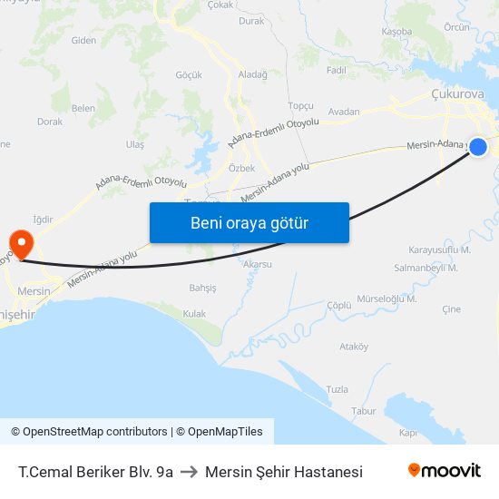 T.Cemal Beriker Blv. 9a to Mersin Şehir Hastanesi map