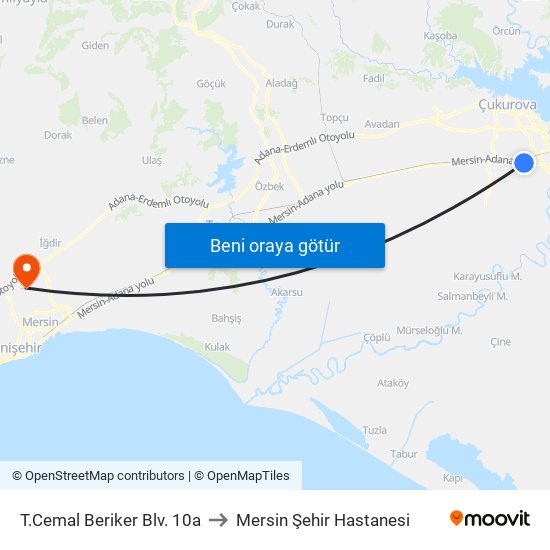 T.Cemal Beriker Blv. 10a to Mersin Şehir Hastanesi map