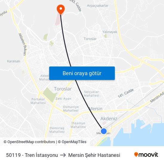 50119 - Tren İstasyonu to Mersin Şehir Hastanesi map