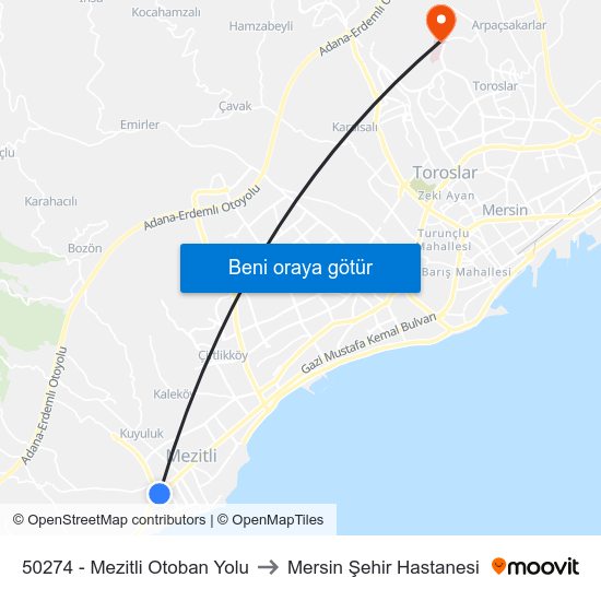 50274 - Mezitli Otoban Yolu to Mersin Şehir Hastanesi map