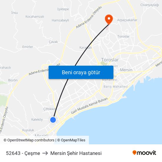 52643 - Çeşme to Mersin Şehir Hastanesi map