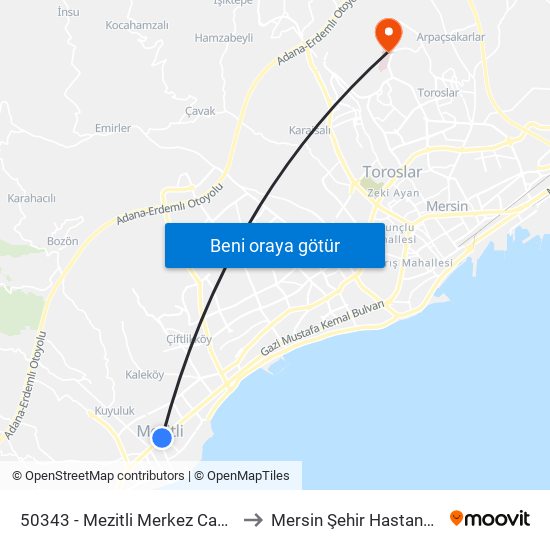 50343 - Mezitli Merkez Camii to Mersin Şehir Hastanesi map