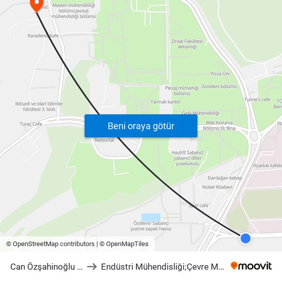 Can Özşahinoğlu Blv. 1a to Endüstri Mühendisliği;Çevre Mühendisliği map