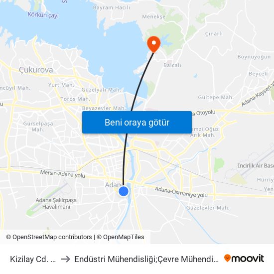 Kizilay Cd. 4a to Endüstri Mühendisliği;Çevre Mühendisliği map