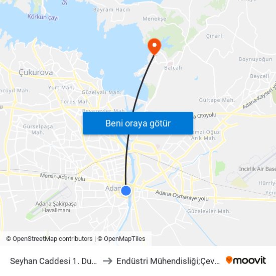 Seyhan Caddesi 1. Durak Taşköprü to Endüstri Mühendisliği;Çevre Mühendisliği map