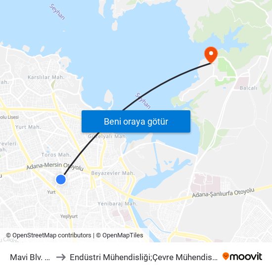 Mavi Blv. 4a to Endüstri Mühendisliği;Çevre Mühendisliği map