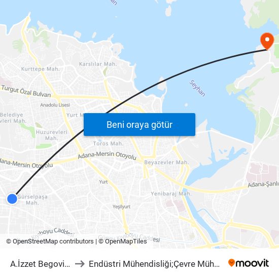 A.İzzet Begoviç 5b to Endüstri Mühendisliği;Çevre Mühendisliği map