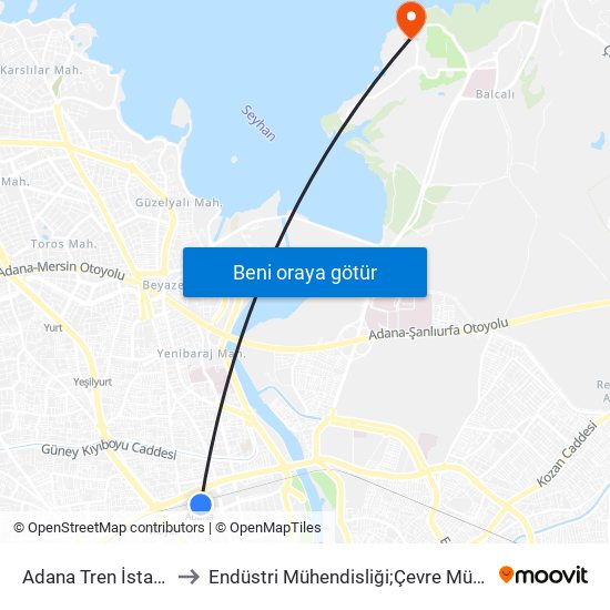 Adana Tren İstasyonu to Endüstri Mühendisliği;Çevre Mühendisliği map