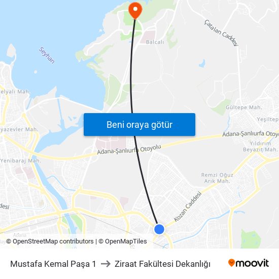 Mustafa Kemal Paşa 1 to Ziraat Fakültesi Dekanlığı map