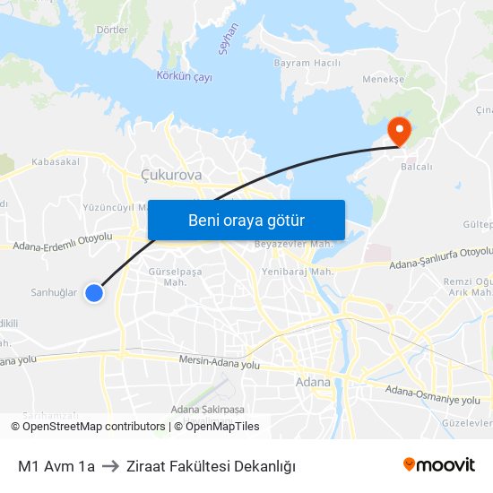 M1 Avm 1a to Ziraat Fakültesi Dekanlığı map