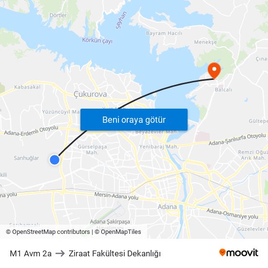 M1 Avm 2a to Ziraat Fakültesi Dekanlığı map