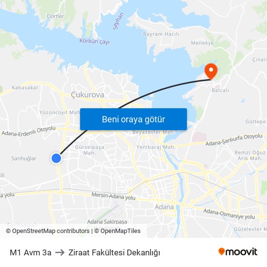 M1 Avm 3a to Ziraat Fakültesi Dekanlığı map