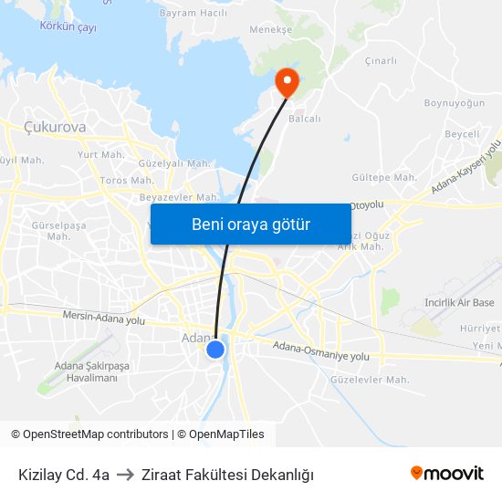 Kizilay Cd. 4a to Ziraat Fakültesi Dekanlığı map