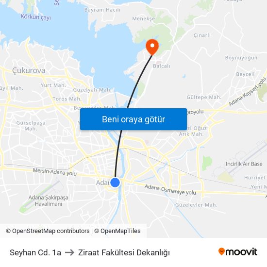 Seyhan Cd. 1a to Ziraat Fakültesi Dekanlığı map