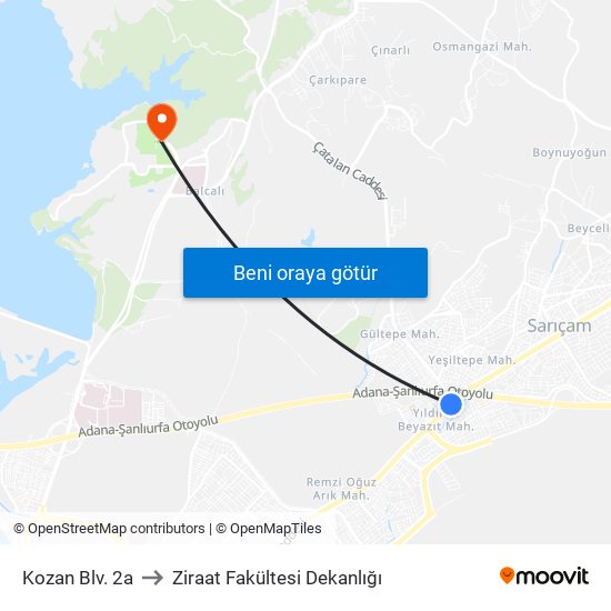 Kozan Blv. 2a to Ziraat Fakültesi Dekanlığı map