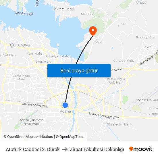 Atatürk Caddesi 2. Durak to Ziraat Fakültesi Dekanlığı map