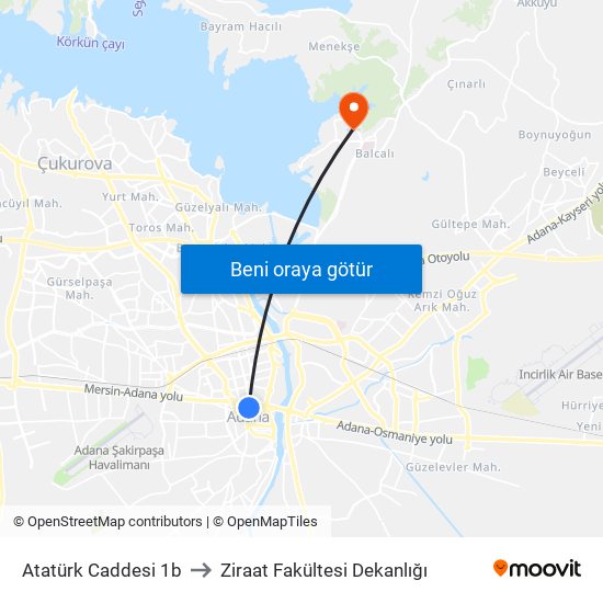 Atatürk Caddesi 1b to Ziraat Fakültesi Dekanlığı map
