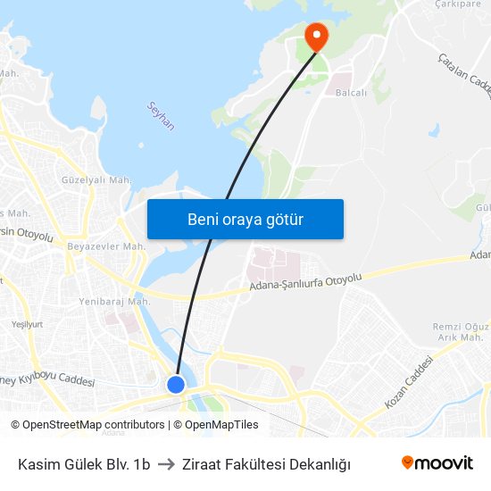 Kasim Gülek Blv. 1b to Ziraat Fakültesi Dekanlığı map
