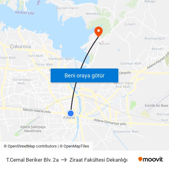 T.Cemal Beriker Blv. 2a to Ziraat Fakültesi Dekanlığı map