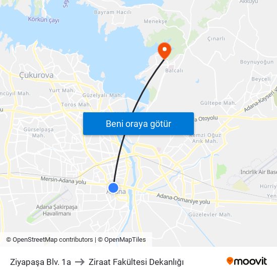 Ziyapaşa Blv. 1a to Ziraat Fakültesi Dekanlığı map