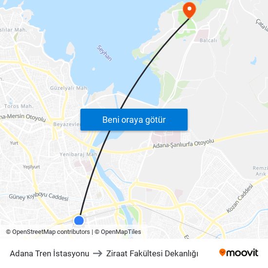 Adana Tren İstasyonu to Ziraat Fakültesi Dekanlığı map