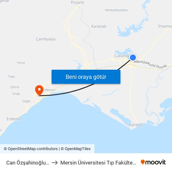 Can Özşahinoğlu Blv. 1a to Mersin Üniversitesi Tıp Fakültesi Hastanesi map