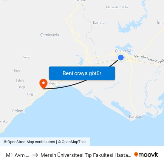 M1 Avm 3a to Mersin Üniversitesi Tıp Fakültesi Hastanesi map