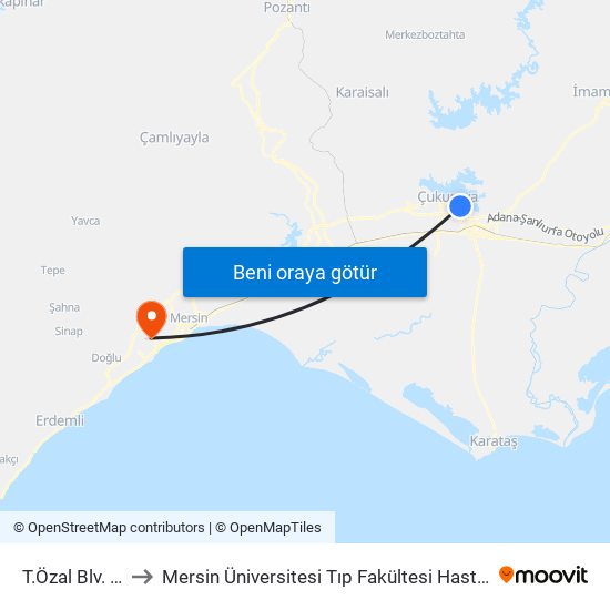 T.Özal Blv. 9b to Mersin Üniversitesi Tıp Fakültesi Hastanesi map