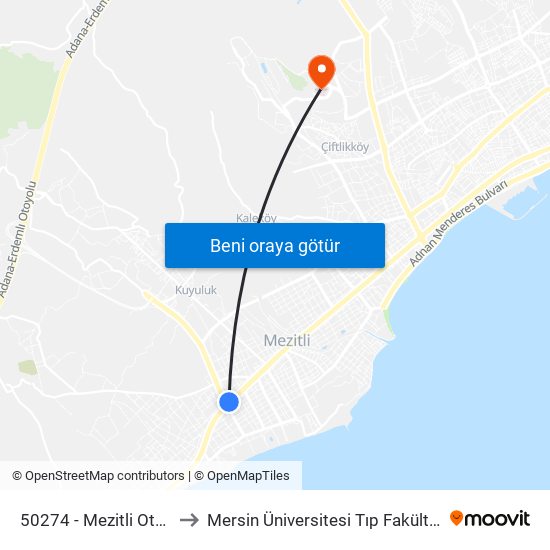 50274 - Mezitli Otoban Yolu to Mersin Üniversitesi Tıp Fakültesi Hastanesi map