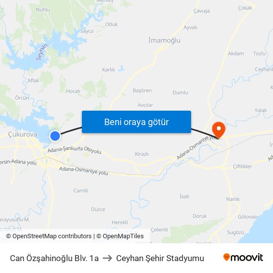 Can Özşahinoğlu Blv. 1a to Ceyhan Şehir Stadyumu map