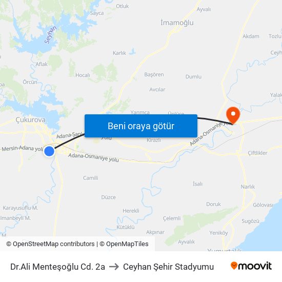 Dr.Ali Menteşoğlu Cd. 2a to Ceyhan Şehir Stadyumu map