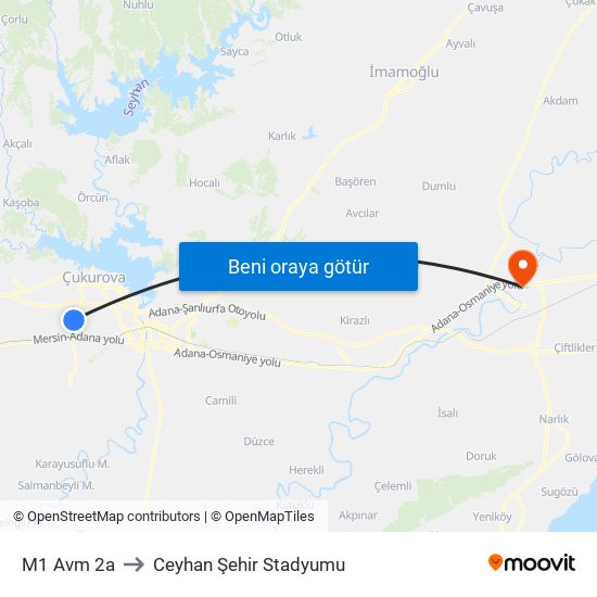 M1 Avm 2a to Ceyhan Şehir Stadyumu map