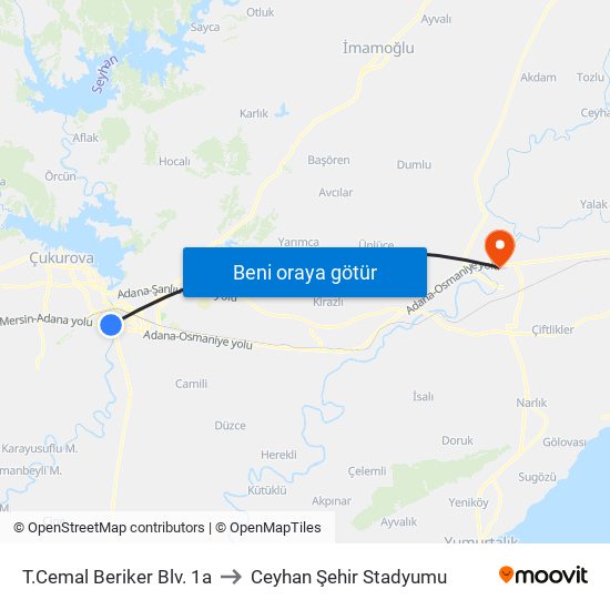 T.Cemal Beriker Blv. 1a to Ceyhan Şehir Stadyumu map