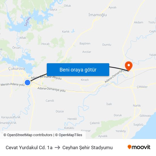 Cevat Yurdakul Cd. 1a to Ceyhan Şehir Stadyumu map