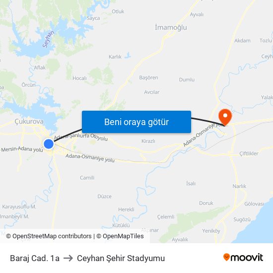 Baraj Cad. 1a to Ceyhan Şehir Stadyumu map