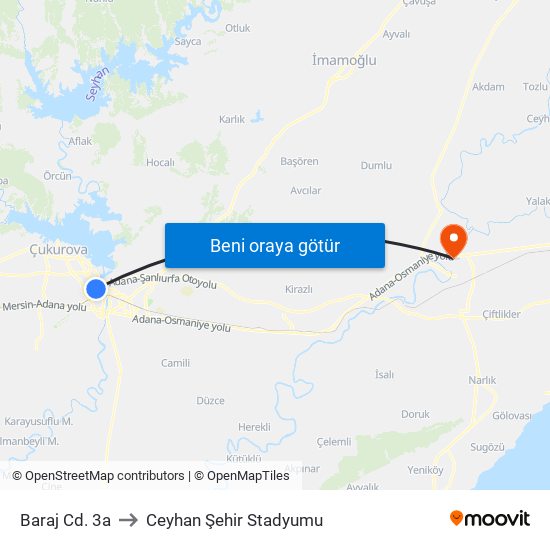 Baraj Cd. 3a to Ceyhan Şehir Stadyumu map