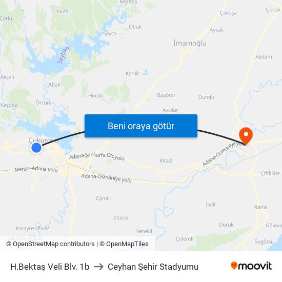 H.Bektaş Veli Blv. 1b to Ceyhan Şehir Stadyumu map