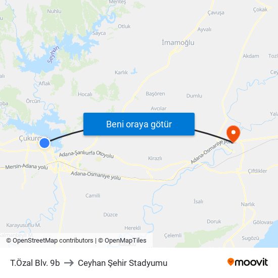 T.Özal Blv. 9b to Ceyhan Şehir Stadyumu map