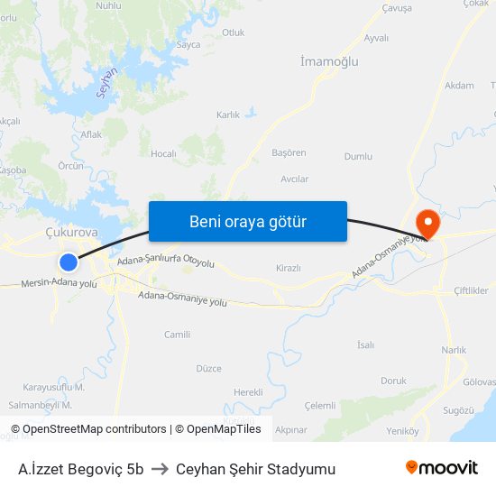 A.İzzet Begoviç 5b to Ceyhan Şehir Stadyumu map
