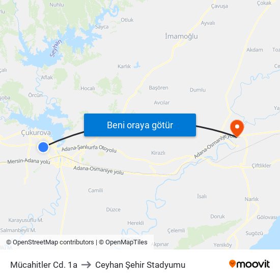 Mücahitler Cd. 1a to Ceyhan Şehir Stadyumu map