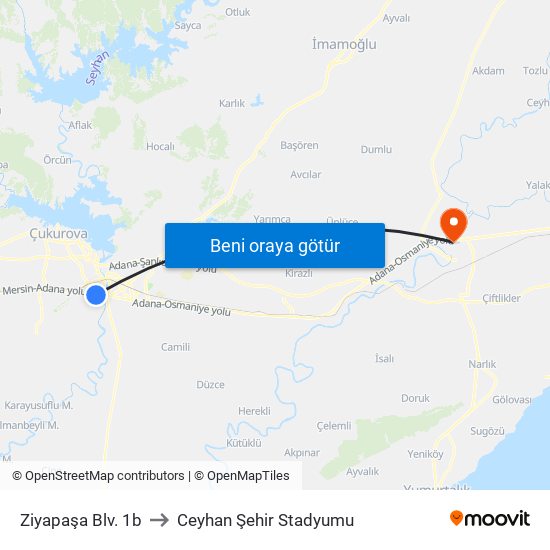 Ziyapaşa Blv. 1b to Ceyhan Şehir Stadyumu map