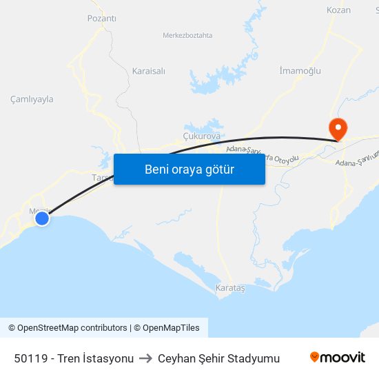 50119 - Tren İstasyonu to Ceyhan Şehir Stadyumu map