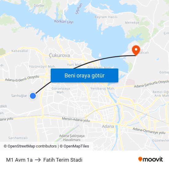 M1 Avm 1a to Fatih Terim Stadi map