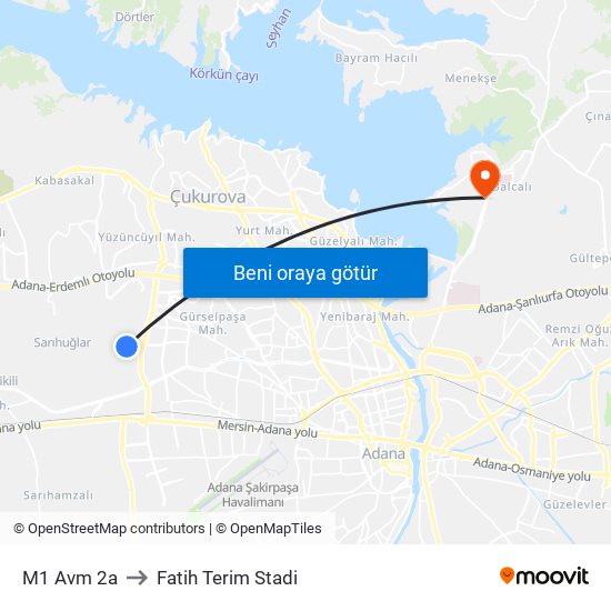 M1 Avm 2a to Fatih Terim Stadi map