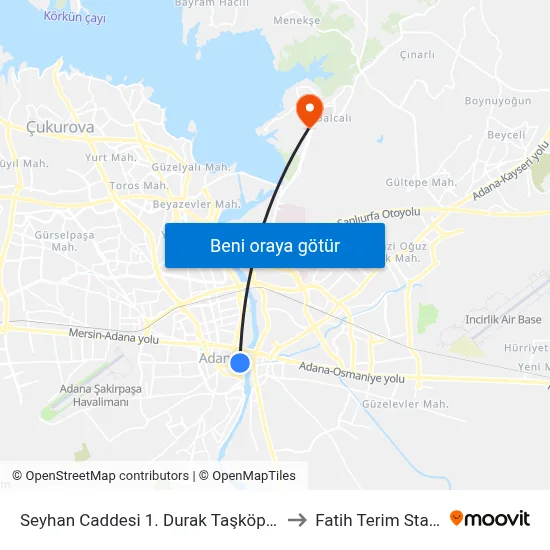 Seyhan Caddesi 1. Durak Taşköprü to Fatih Terim Stadi map